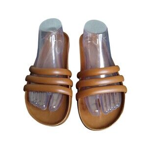 Old Navy Sandals Womens 9 Flip Flop Slides Brown Faux Leather Slip On Open Toe